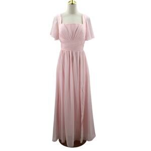 FORMAL SZ 16 2X plus soft pink chiffon lace up bridesmaid maxi dress NEW B134